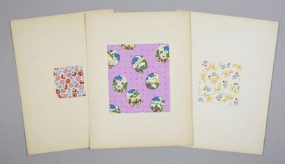 null Set of fabric models for fashion, 1940-1970 approx., mainly gouache on paper;...