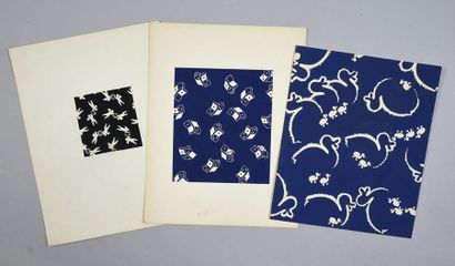 null Set of fabric models for fashion, 1940-1970 approx., mainly gouache on paper;...