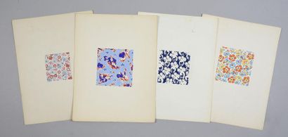 null Ensemble de maquettes d'étoffes pour la mode, 1940-1970 environ, gouache sur...