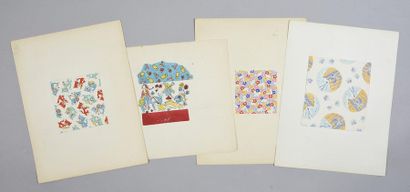 null Set of fabric models for fashion, 1940-1970 approx., mainly gouache on paper;...