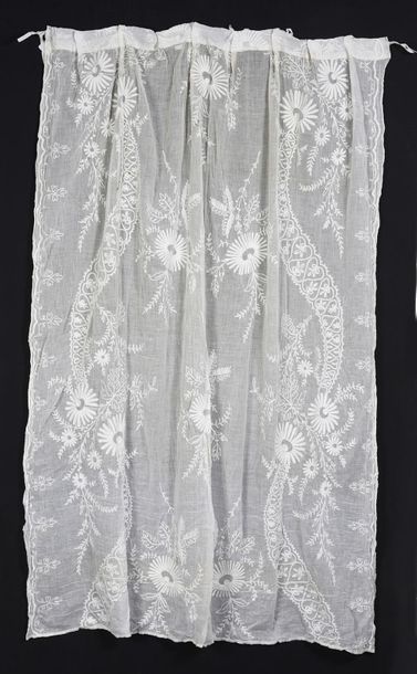 null Pairs of embroidered muslin curtains, second third of the 19th century, cream...