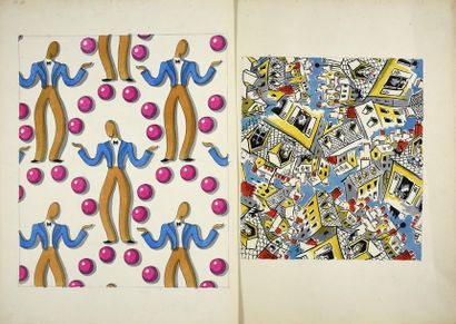 null Set of fabric models for fashion, circa 1950-1970, gouache and ink on paper,...