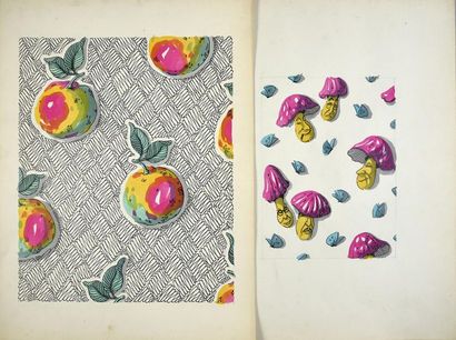 null Set of fabric models for fashion, circa 1950-1970, gouache and ink on paper,...