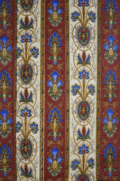 null Pair of printed paper demonstration curtains (?), probably from Alsace, circa...