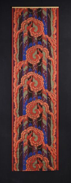 null Two sets of wallpaper, circa 1920-1930, one set of scrolls with floral basket...