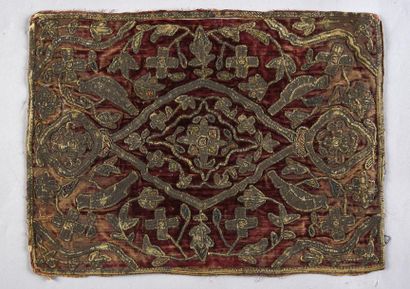 null Embroidered velvet book cover, Turkey, 16th-17th century, crimson silk velvet...