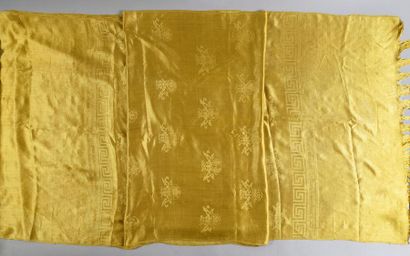 null Shawl, Tibet, 19th century, yellow silk damask shawl with buttercup woven from...