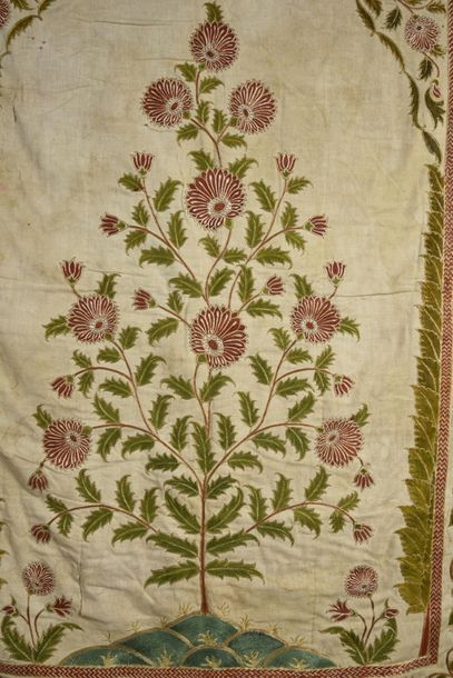 null Panel embroidered with flowering cypress, Persia, early 20th century, very fine...