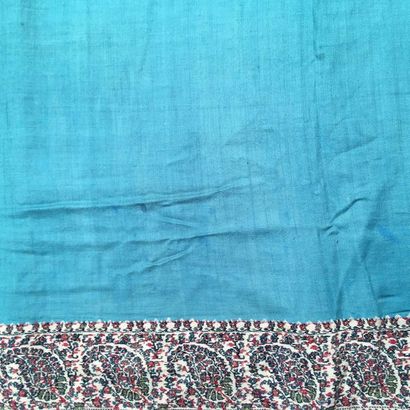null Pointed cashmere shawl, Restoration period, the turquoise green wool cashmere...