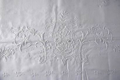 null Embroidered bed linen set, sheet and pillowcase, end of the 19th century, pure...