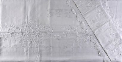 null Embroidered bed linen set, sheet and pillowcase, end of the 19th century, pure...