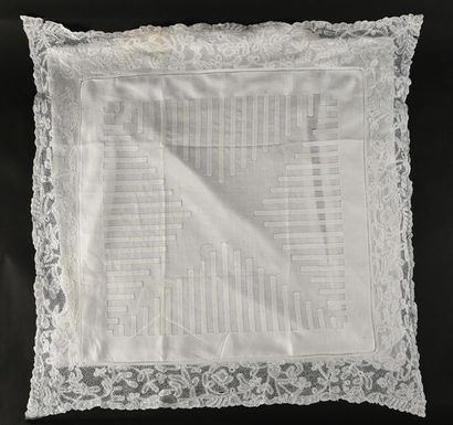 null Embroidered bed linen set, sheet and pair of pillowcases, circa 1930, linen,...