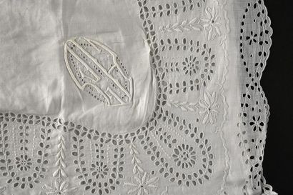 null Embroidered bed linen set, sheet and pair of pillowcases, early 20th century,...