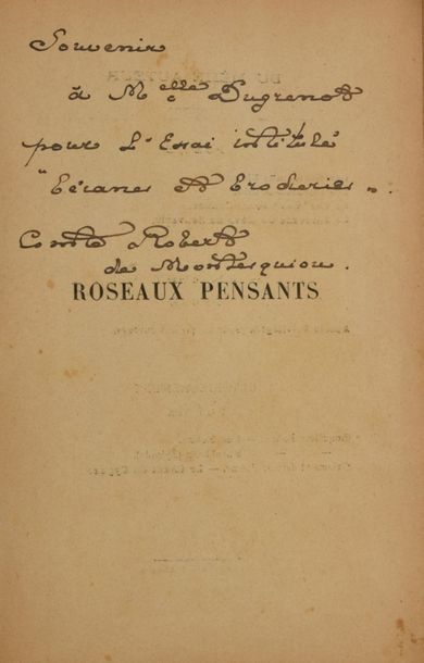 null MONTESQUIOU Robert de (1855-1920).

Roseaux pensants, Bibliothèque Charpentier,...