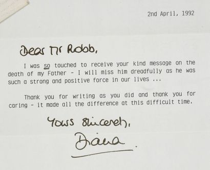 null Princesse DIANA (1961-1997).

Lettre dactylographiée sur papier à en-tête de...