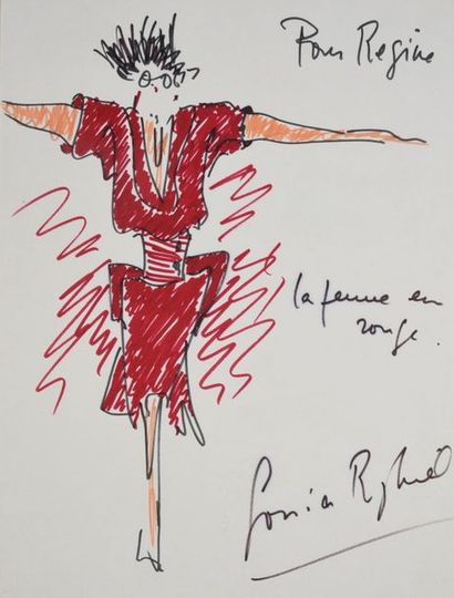 null RYKIEL Sonia (1930-2016).

Original drawing in color of the designer with an...