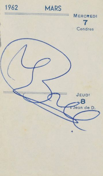 null BREL Jacques (1929-1978).

Page d’agenda de mars 1962 portant la signature autographe...