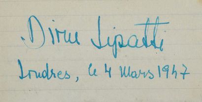 null LIPATTI Dinu (1917-1950). 

Pièce autographe signée et dédicacée « Londres,...