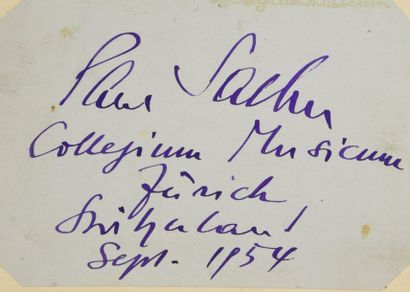 null SACHER Paul (1906-1999).

Autograph signed "Zurich, Swizerland, September 1954".

Good...