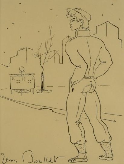 null BOULLET Jean (1921-1970).

Original drawing in Indian ink entitled La vespasienne...