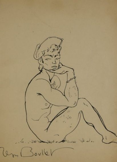 null BOULLET Jean (1921-1970).

Original drawing in Indian ink entitled The pensive...
