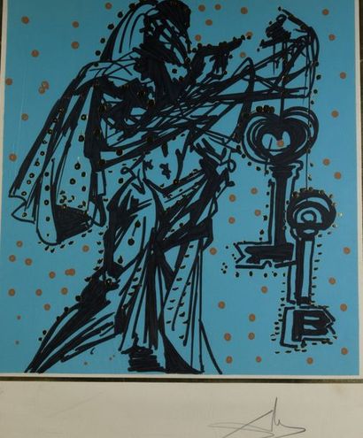 null DALI Salvador (1904-1989).

Blue, black and gold embossed lithograph (numbered...