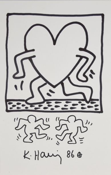 null HARING Keith (1958-1990).

Black felt pen drawing representing a heart, bearing...