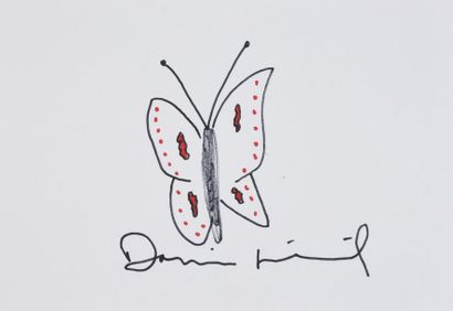 null HIRST Damien (°1965).

Drawing with black and red markers representing a butterfly,...