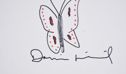 null HIRST Damien (°1965).

Dessin aux feutres noirs et rouges représentant un papillon,...