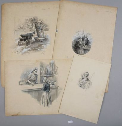 null LANOS Henri (1859-1929).

Set of four original drawn illustrations, three of...