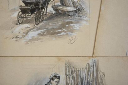 null LANOS Henri (1859-1929).

Set of four original drawn illustrations, three of...