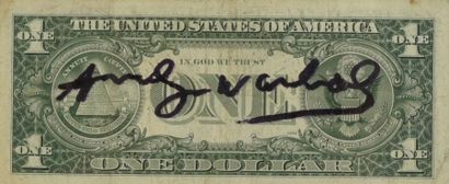null WARHOL Andy (1928-1987).

One-dollar bill bearing the autograph signature of...