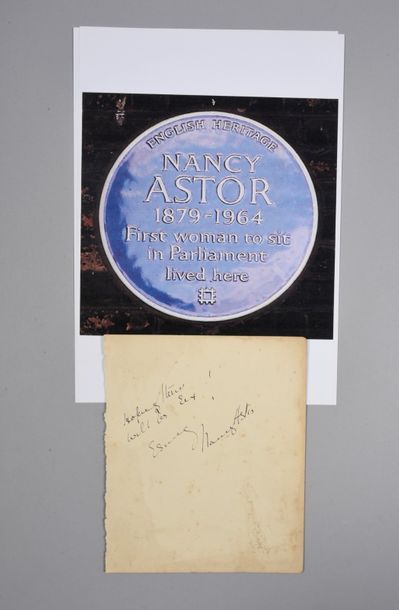 null ASTOR Nancy (1879-1964).

Rare autograph signature of Nancy Astor, the first...