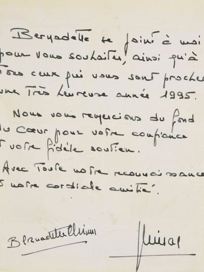 null CHIRAC Jacques (°1932).

Handwritten autograph letter of greetings signed by...