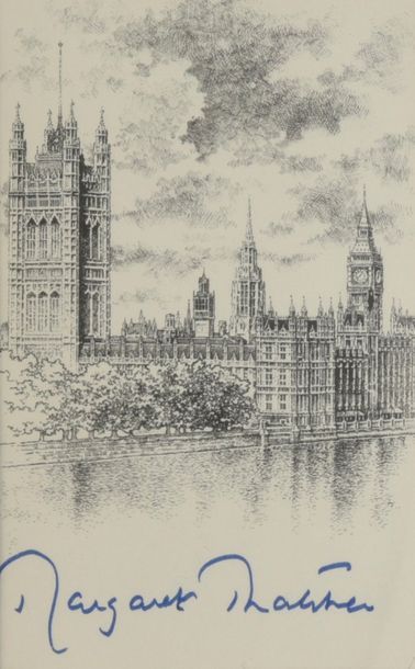 null THATCHER Margaret (1925-2013).

B&W postcard depicting Westminster with the...