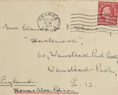 null EDISON Thomas (1847-1931).

Envelope bearing his autograph signature and dated...