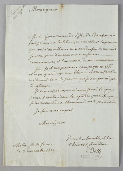 null BOLLE Louis-Marie (1742-1823).

Autograph letter signed "Bolle", addressed to...