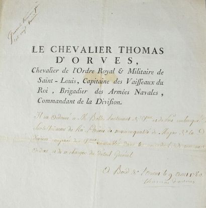 null D'ORVES Thomas.

Printed and handwritten on paper. Letter of order established...