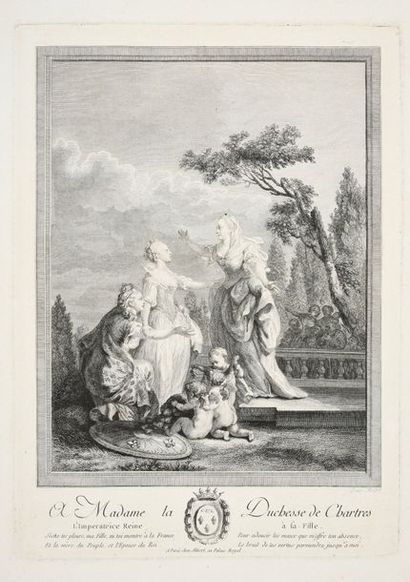 null 18th CENTURY FRENCH SCHOOL 

The Queen Empress to her daughter. 

Print after...
