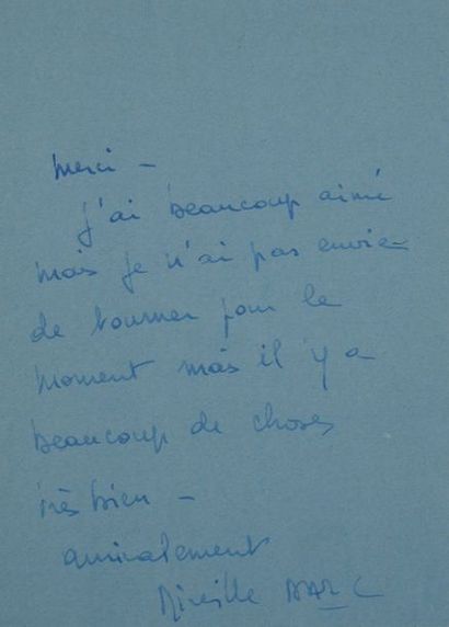 null DARC Mireille (1938-2017).

Lettre autographe signée par Mireille Darc : « Merci....