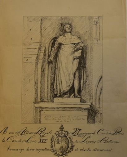 null 20th CENTURY FRENCH SCHOOL

Statue of King Louis XVI.

Pen drawing signed and...