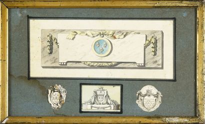 null 18th CENTURY FRENCH SCHOOL.

Coat of arms of France.

The paper with a trompe-l'oeil...