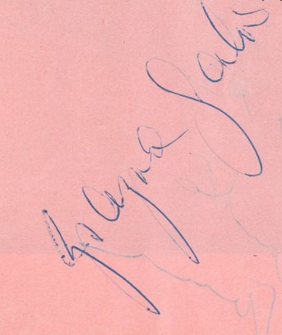 null GABOR Zsa Zsa (1917-2016).

Autograph piece signed by the actress in blue ink....