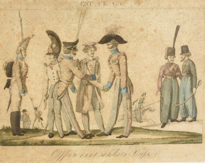 null 19th CENTURY FRENCH SCHOOL.

Russian officers and soldiers.

Lithograph enhanced...