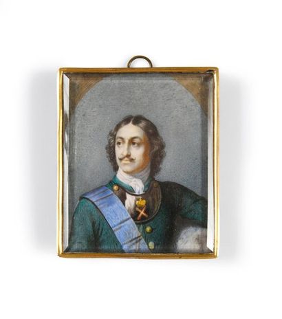ÉCOLE ÉTRANGÈRE DU XIXe SIÈCLE. Portrait de Pierre Le Grand, empereur de Russie (1672-1725).
Miniature...