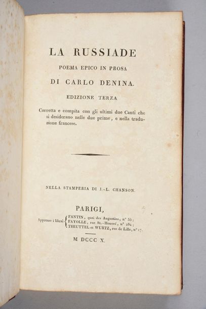null LIBRARY OF THE ALEXANDER TSAR I OF RUSSIA.
DENINA Carlo (1731-1813). La Russiade...