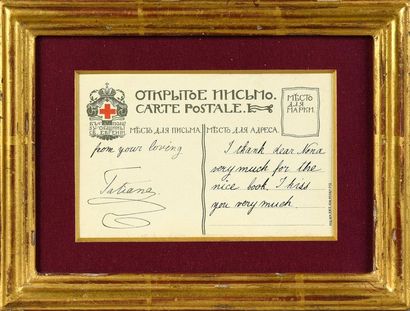 TATIANA NICOLAÏÈVNA, grande-duchesse de Russie (1897-1918) Autograph postcard signed...