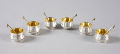 null SET OF SIX SILVER TABLE SALTINES.
By FENT, Moscow, 1888.
Circular in shape,...