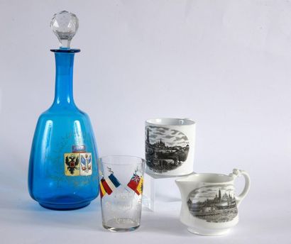 null WINE CARAFE.
In blue glass, decorated with the polychrome coats of arms of Russia...