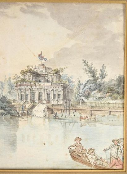 ATTRIBUÉ À JEAN-BALTHAZAR DE LA TRAVERSE - CIRCA 1790 Pavillon Rinaldi vu du côté...